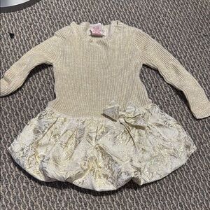 Kids Gold Long Sleeve Dress with Bow